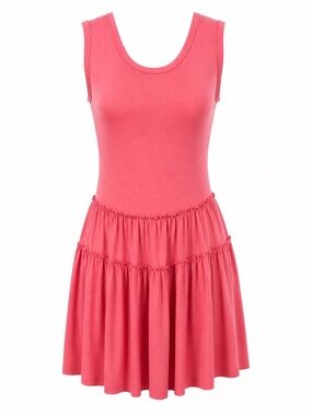 Pink Lily Coral Pink Sleeveless Tiered Romper Dress Small Casual Mini